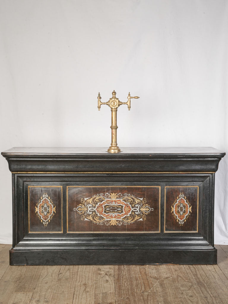 Rare Late 19th Century Ebonized Bar w/ Brass Marquetry and Tap - 36¼" x 70"