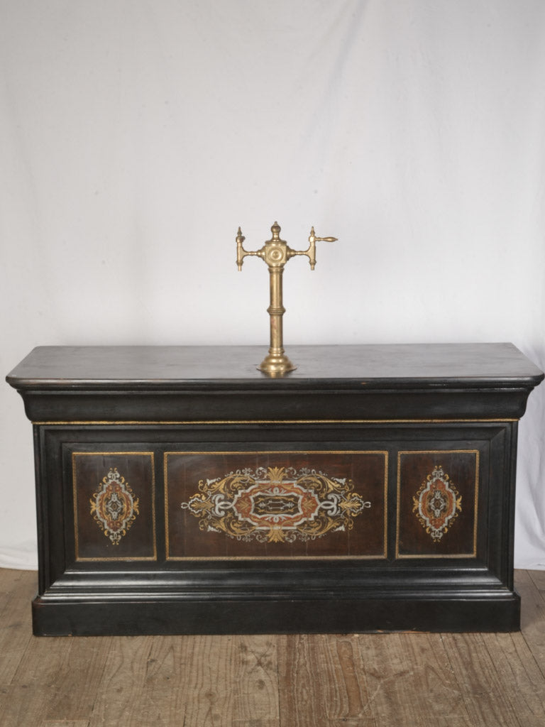 Rare Late 19th Century Ebonized Bar w/ Brass Marquetry and Tap - 36¼" x 70"