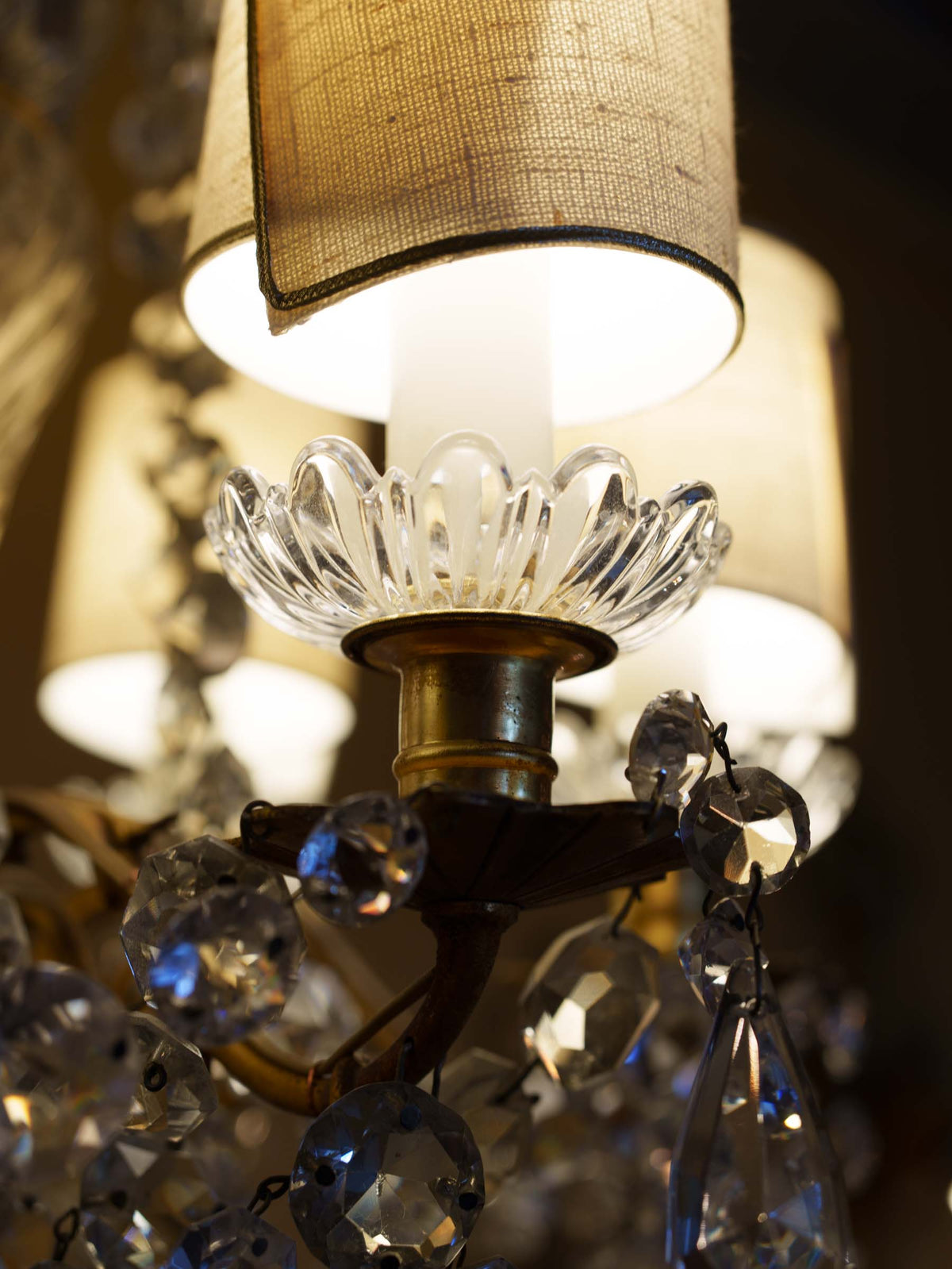 Opulent 19th-Century Six-Light  w/ Sparkling Crystal Drops - 28¾" x 17¼"
