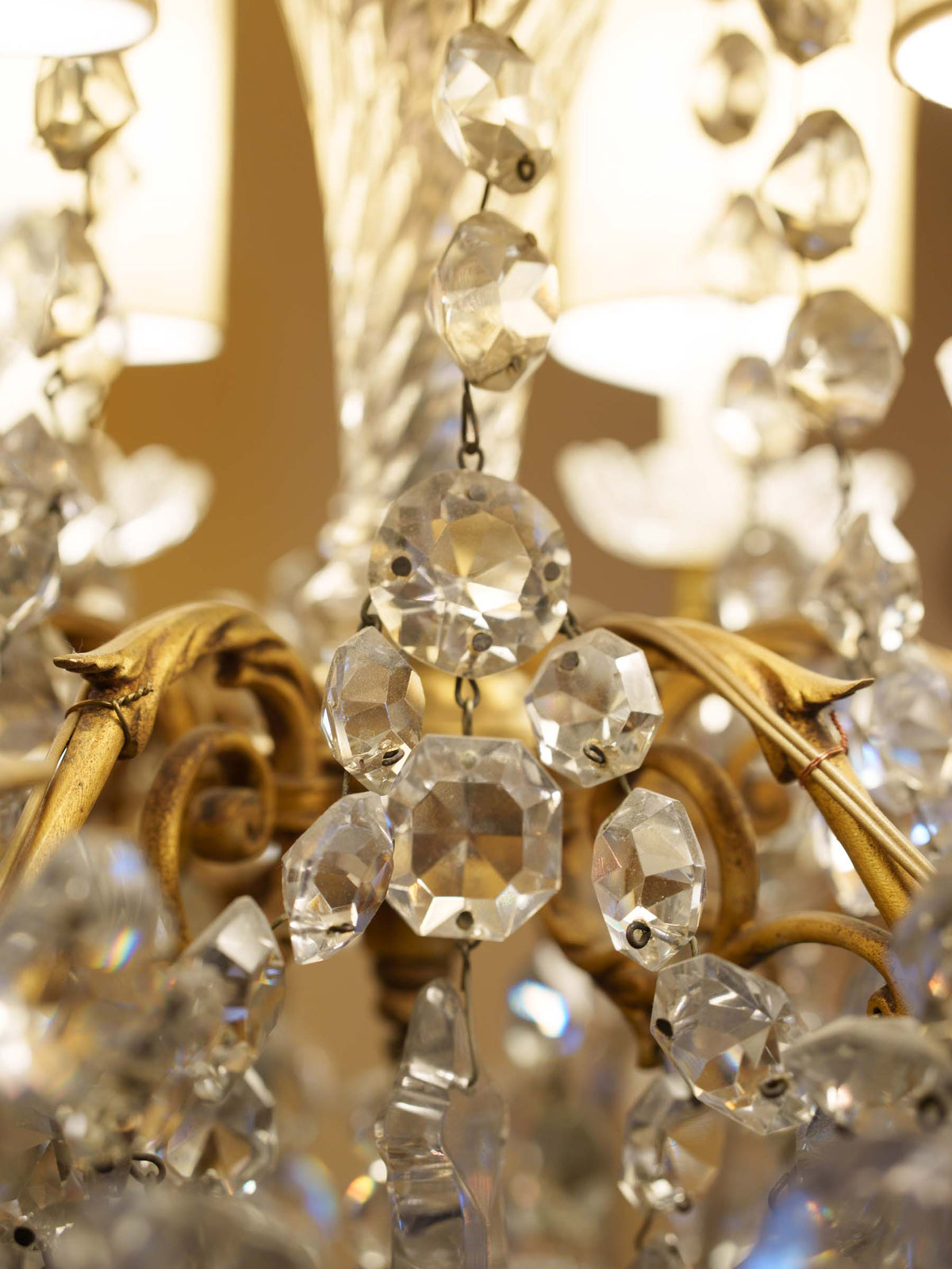 Opulent 19th-Century Six-Light  w/ Sparkling Crystal Drops - 28¾" x 17¼"
