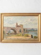 Antique oil-on-canvas Pont D'Avignon painting
