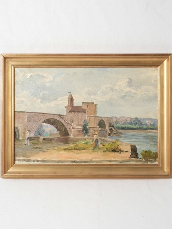 Antique painting of the Pont D'Avignon JB Brunel (1844-1929) 24¾" x 18"