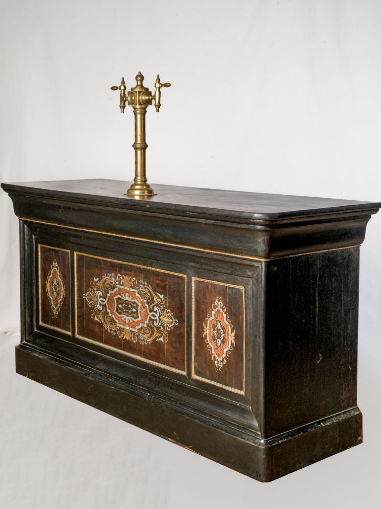 Rare Late 19th Century Ebonized Bar w/ Brass Marquetry and Tap - 36¼" x 70"