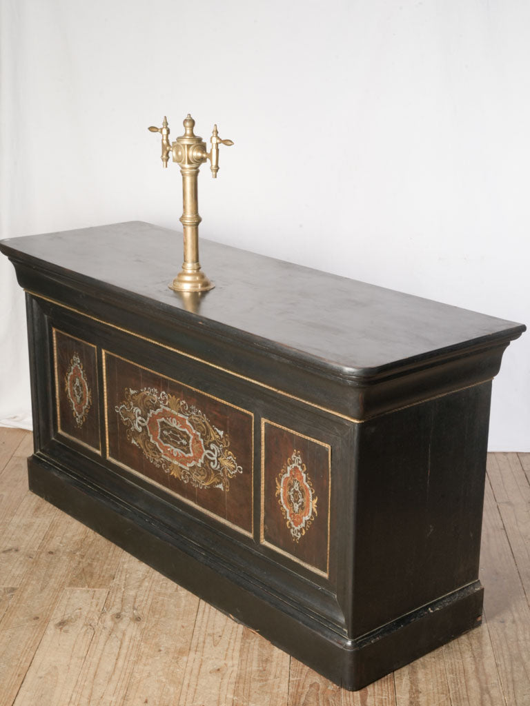 Rare Late 19th Century Ebonized Bar w/ Brass Marquetry and Tap - 36¼" x 70"