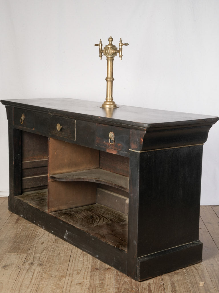 Rare Late 19th Century Ebonized Bar w/ Brass Marquetry and Tap - 36¼" x 70"