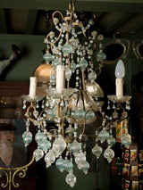 Vintage teal & clear glass chandelier