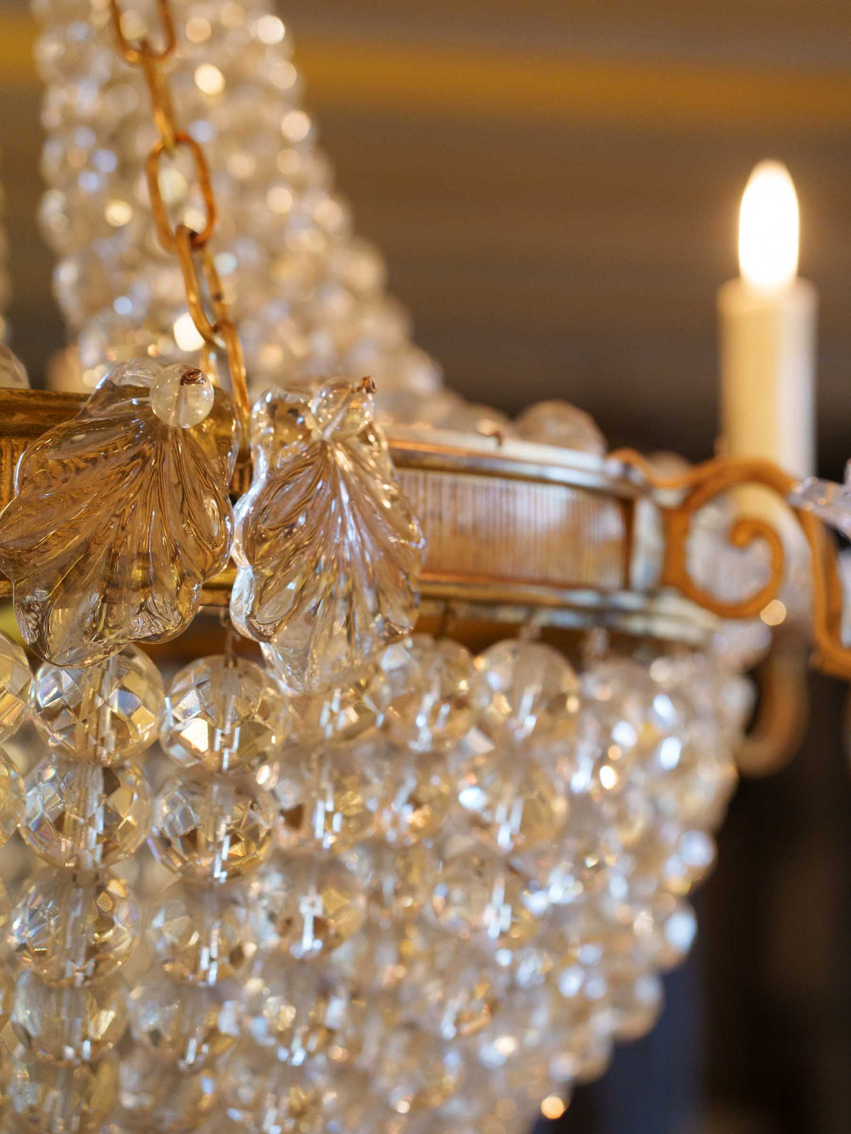 Large Louis XVI-Style Balloon Chandelier w/ Opulent Glass Beadwork - 26½" x 27½"