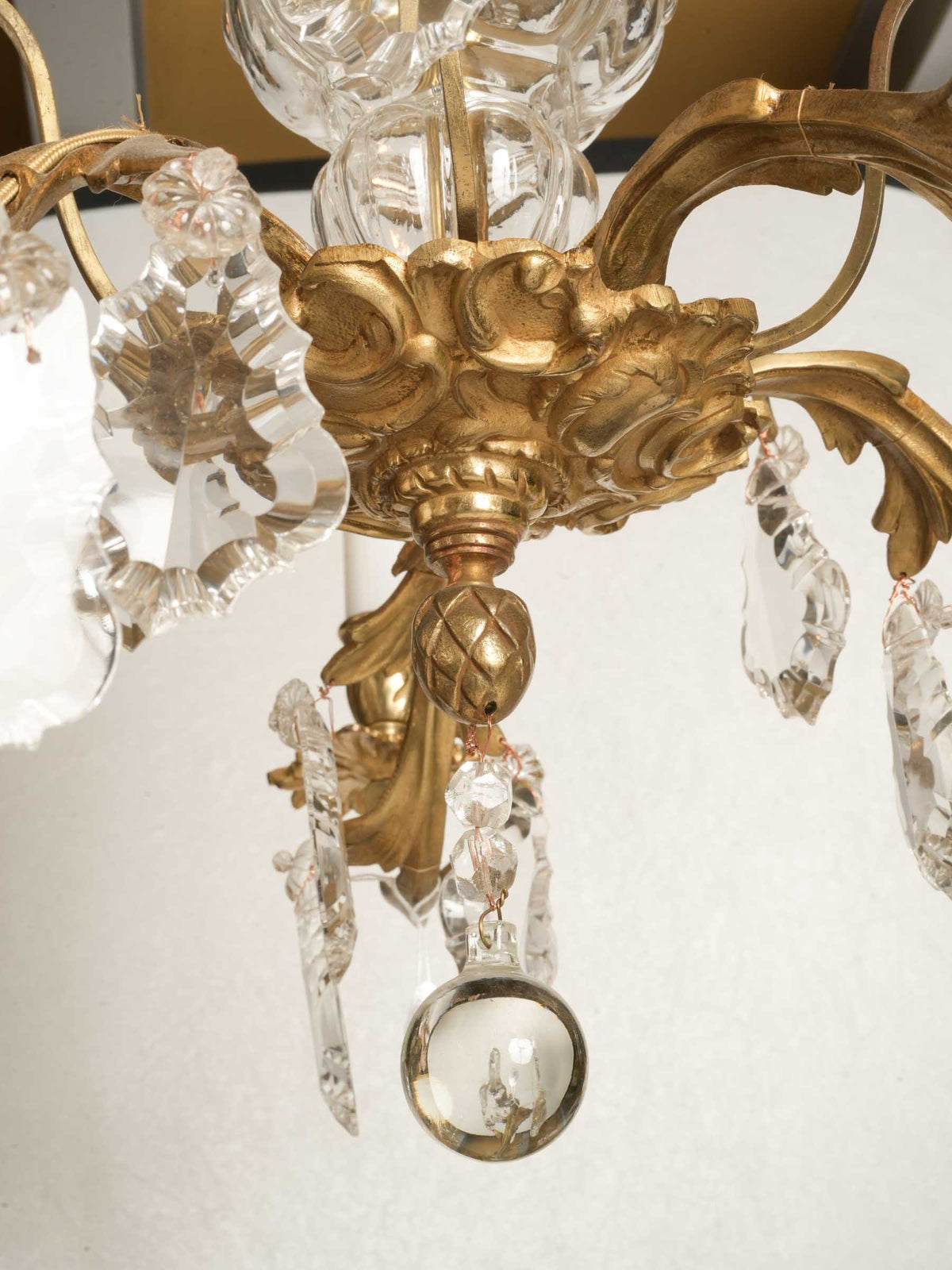Refined Antique Gilt-Brass Five-Light Chandelier- 33" x 21¼"