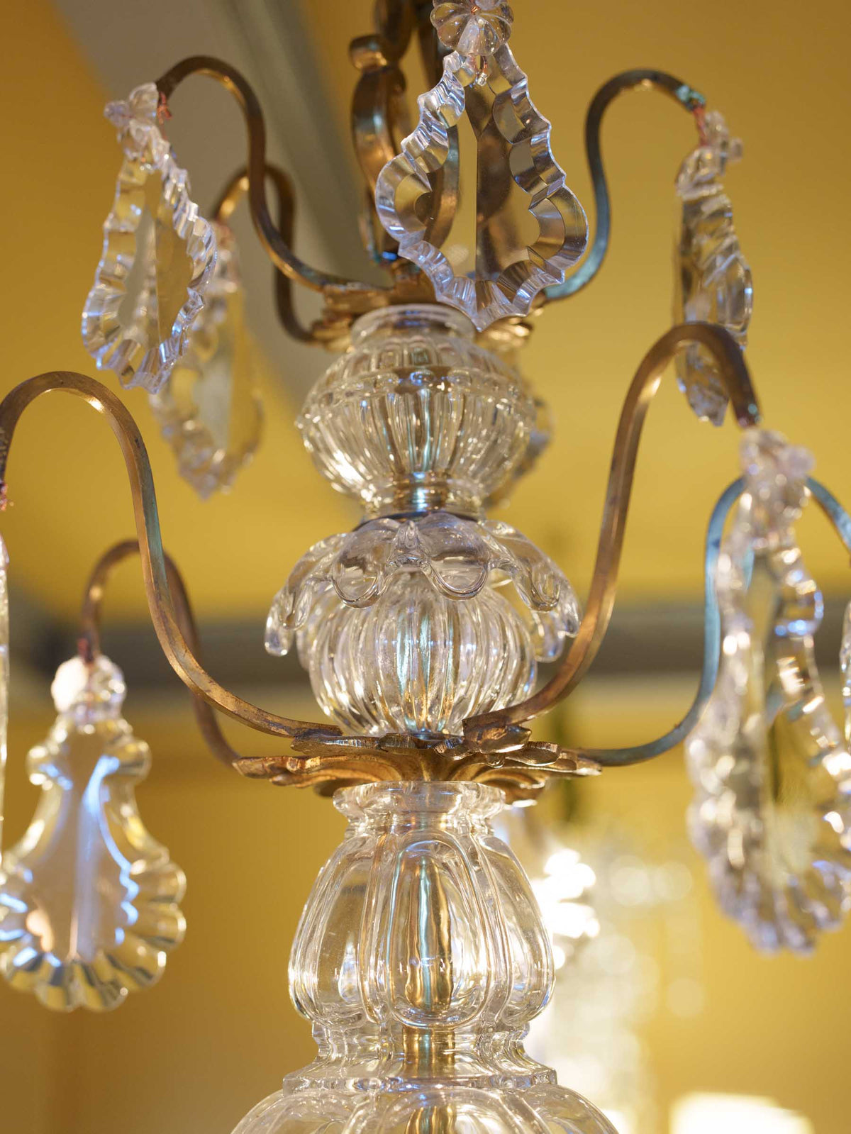 Refined Antique Gilt-Brass Five-Light Chandelier- 33" x 21¼"