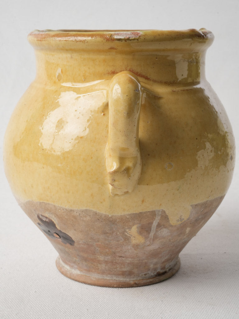 Small Antique Saint-Jean-de-Fos Confit Pot W/ Bright Yellow Glaze - 7½"