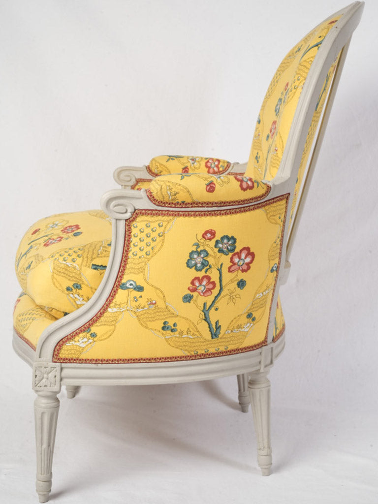 Vibrant yellow floral motif upholstery