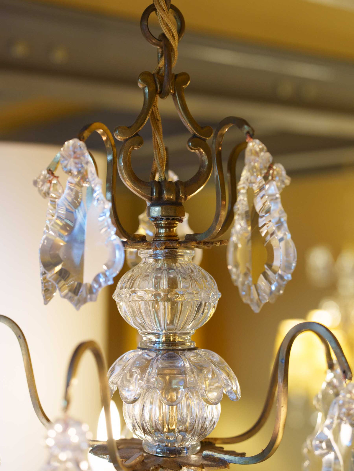 Refined Antique Gilt-Brass Five-Light Chandelier- 33" x 21¼"