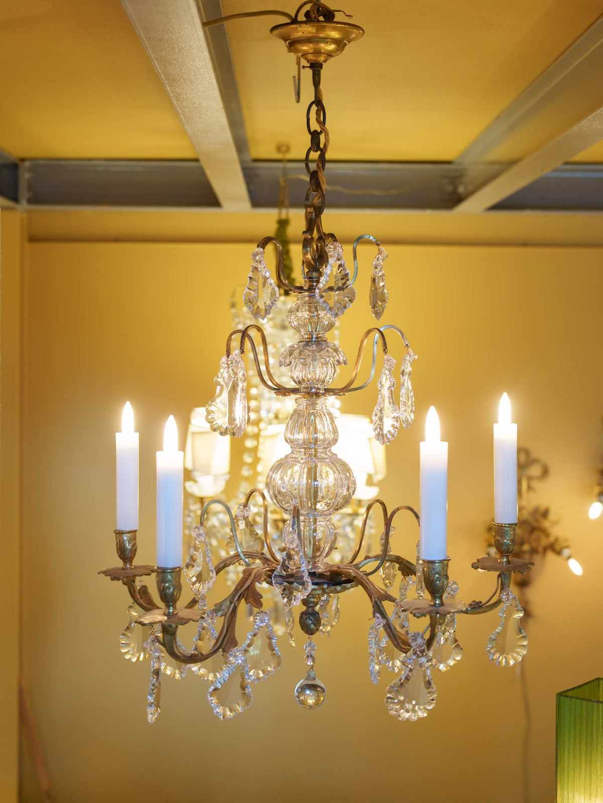 Refined Antique Gilt-Brass Five-Light Chandelier- 33" x 21¼"