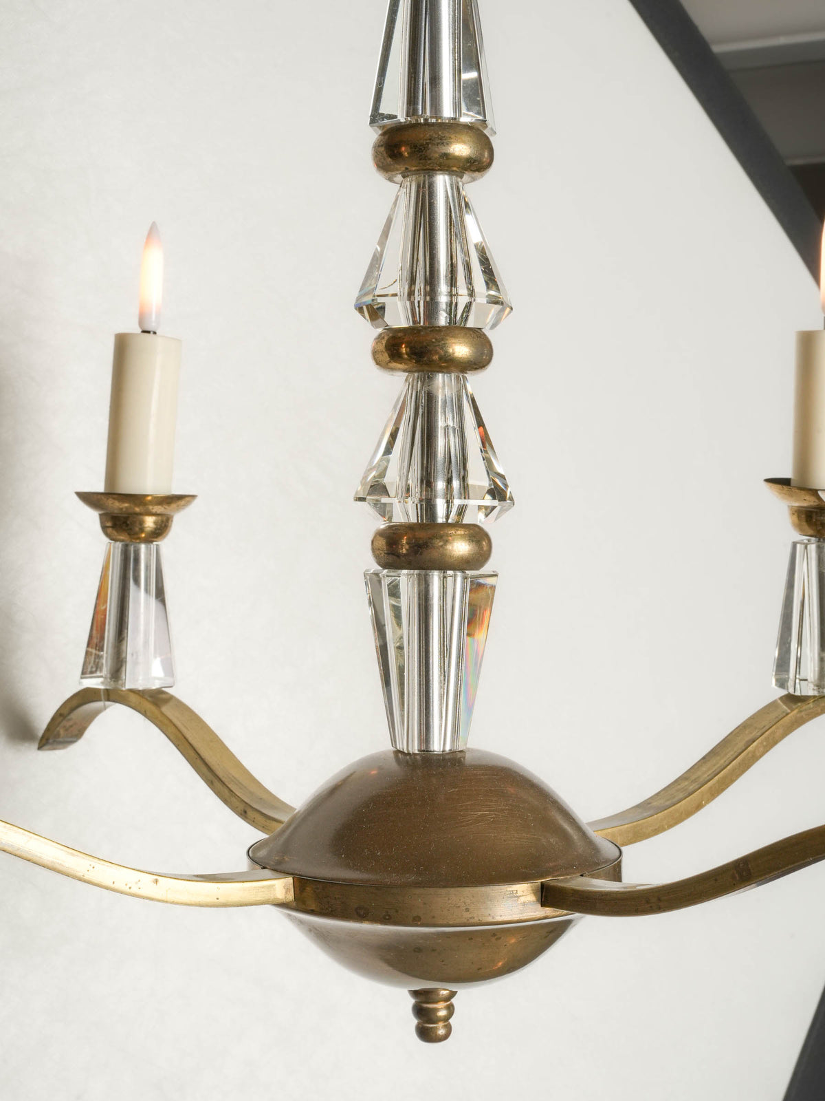 Elegant French Art Deco Brass and Cut-Crystal Four-Light Chandelier, in the Style of Adnet - 23¼" x 20¾"