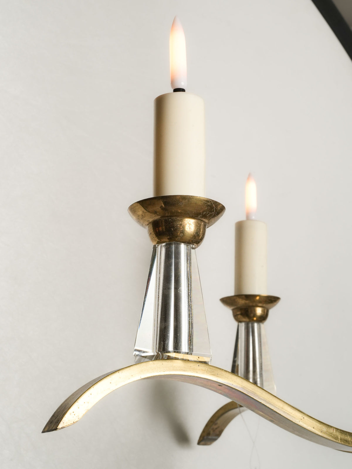 Elegant French Art Deco Brass and Cut-Crystal Four-Light Chandelier, in the Style of Adnet - 23¼" x 20¾"