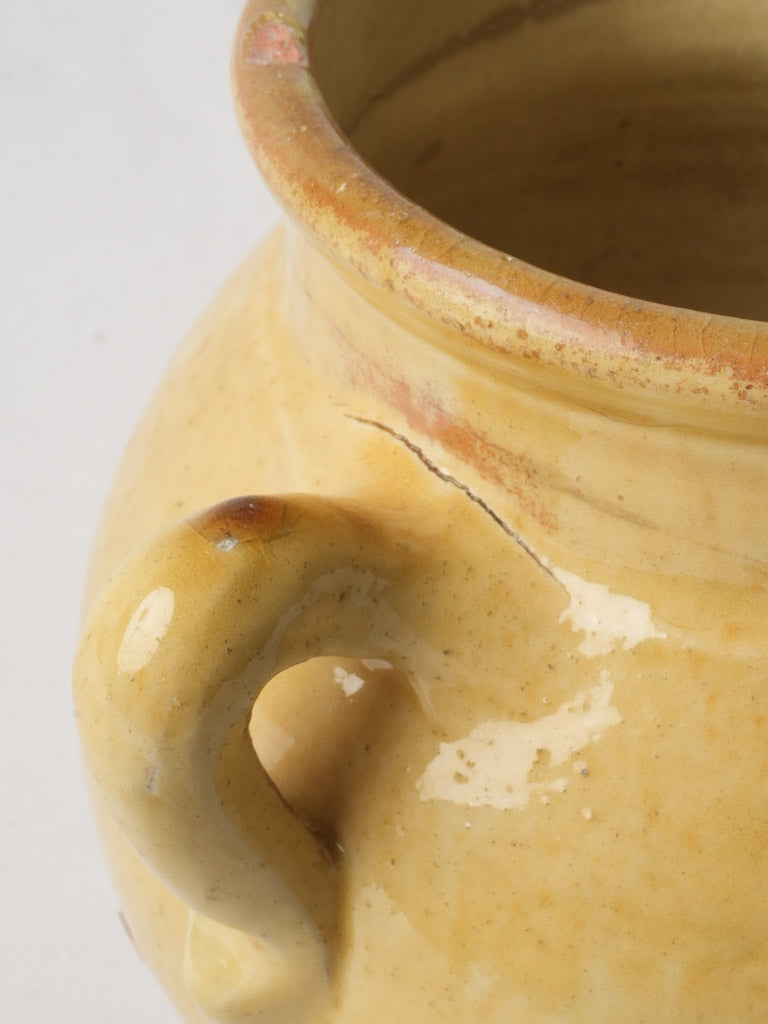 Small Antique Saint-Jean-de-Fos Confit Pot W/ Bright Yellow Glaze - 7½"