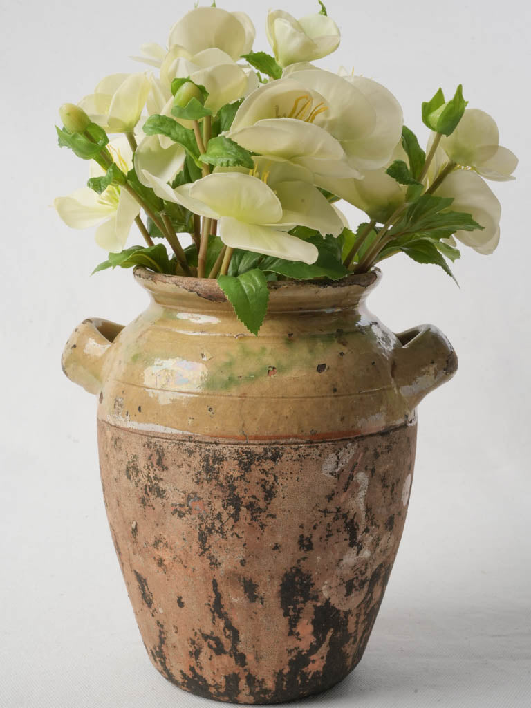 Late 18th-Century French Ceramic Pot W/ Olive Green Half-Glaze - 8¾"
