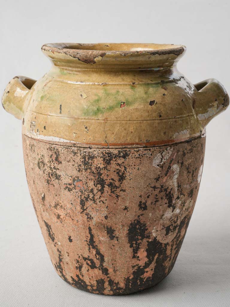 Late 18th-Century French Ceramic Pot W/ Olive Green Half-Glaze - 8¾"