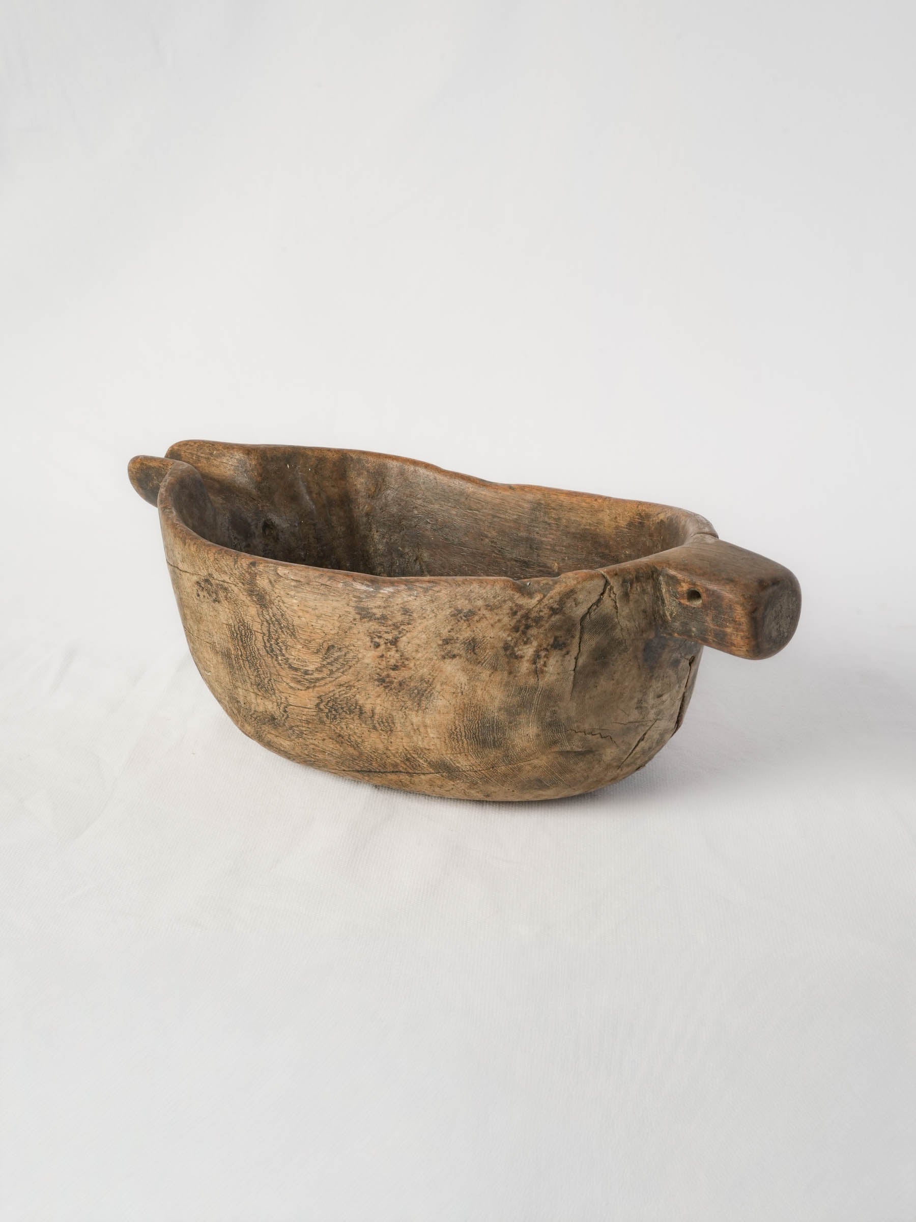 Primitive mid 19th century French Savoie cream bowl with pierced lug
