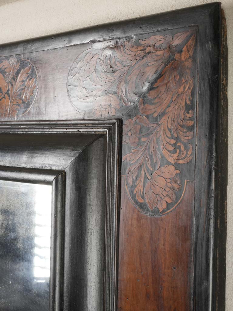 Grand 17th Century Languedoc Mirror W/ Fruitwood Marquetry and Original Mercury Plate - 43" x 33½"