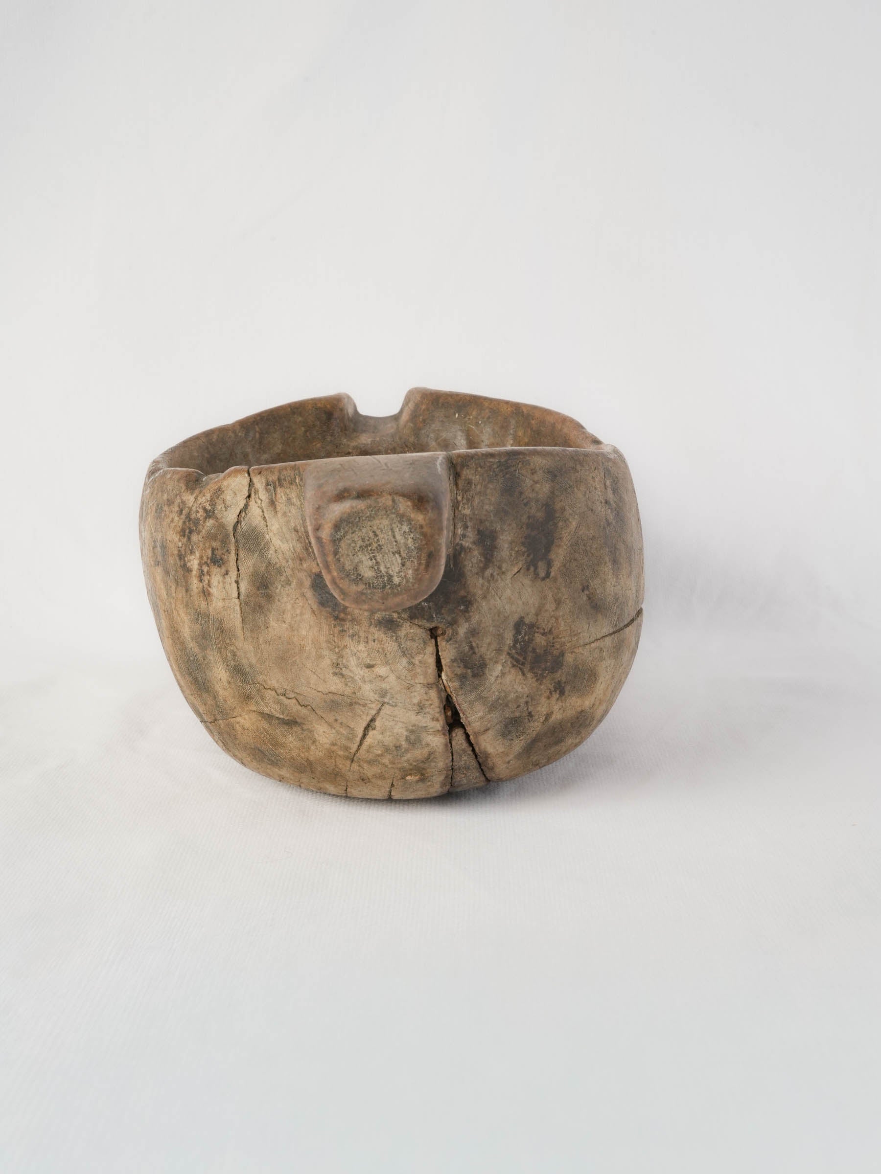 Primitive mid 19th century French Savoie cream bowl with pierced lug
