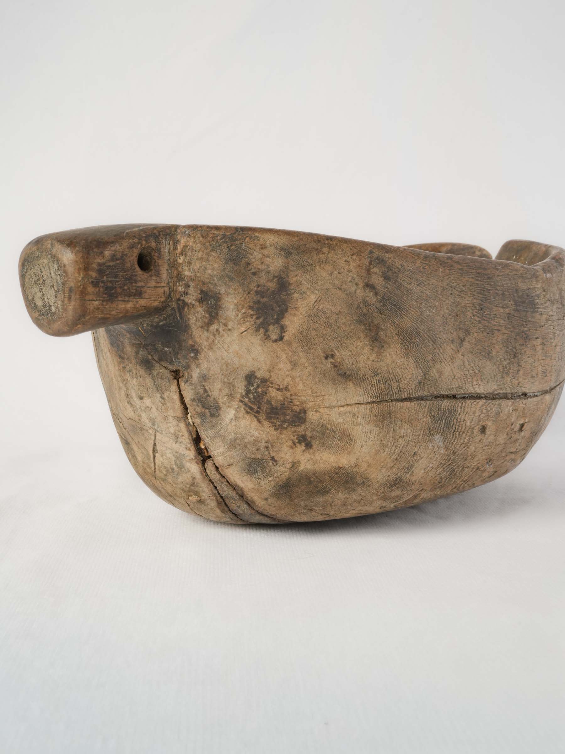 Primitive mid 19th century French Savoie cream bowl with pierced lug