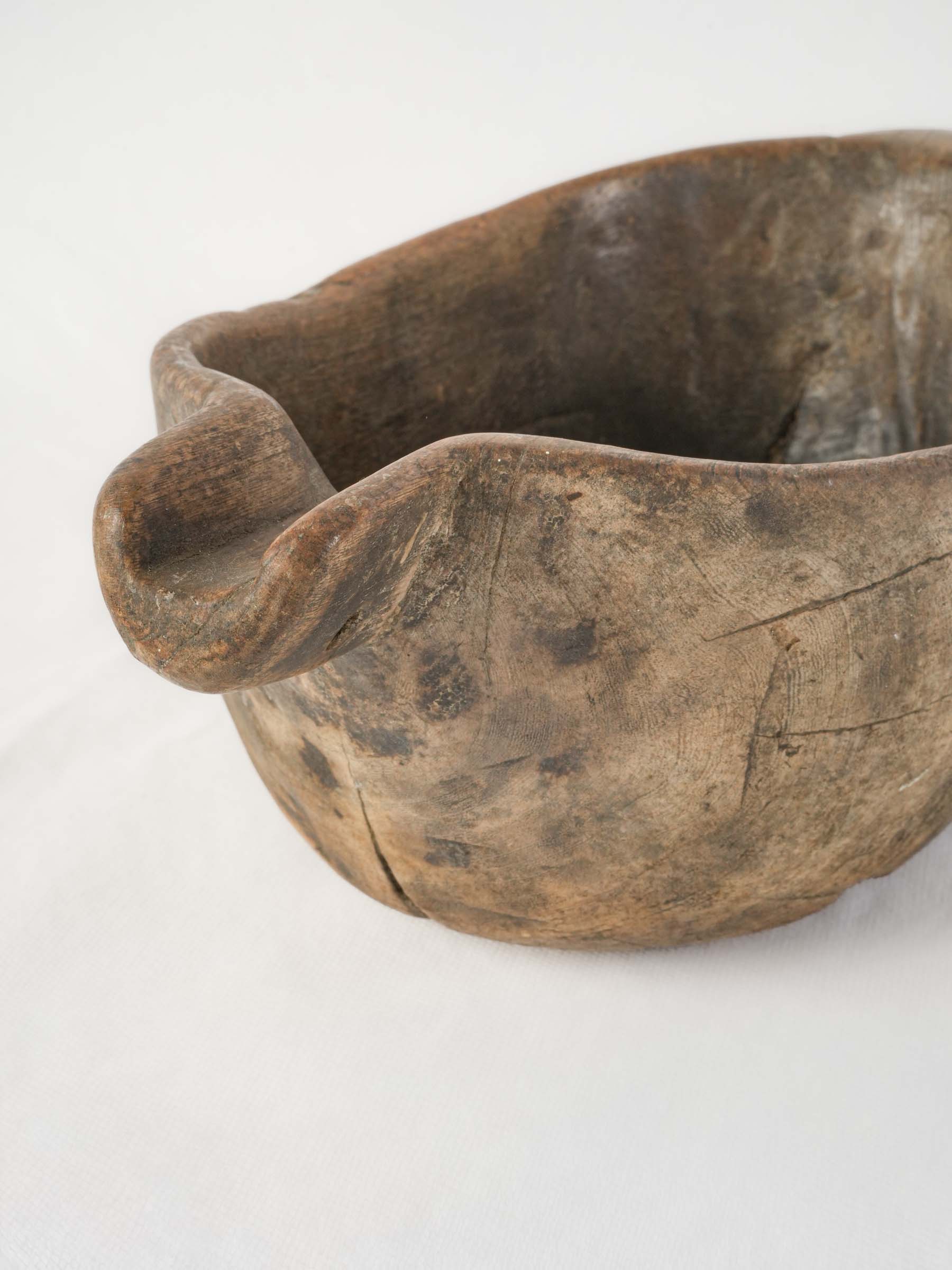 Primitive mid 19th century French Savoie cream bowl with pierced lug