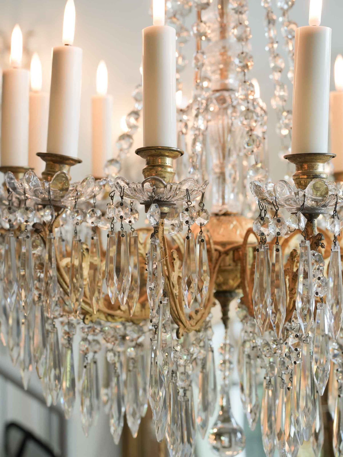 Lavish 19th-Century French Gilt-Bronze and Crystal Twelve-Light Chandelier - 31½" x 19¾"