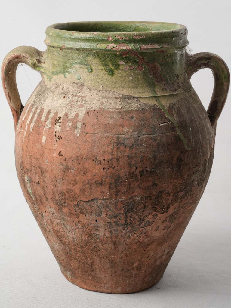 Early 20th-Century Spanish Pottery Jar W/ Green Glaze - 14¼"