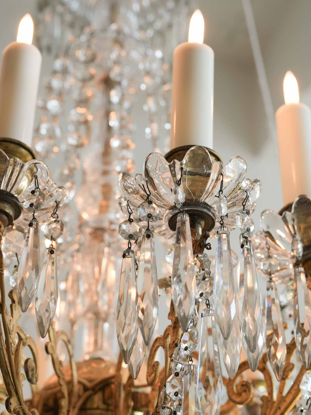Lavish 19th-Century French Gilt-Bronze and Crystal Twelve-Light Chandelier - 31½" x 19¾"