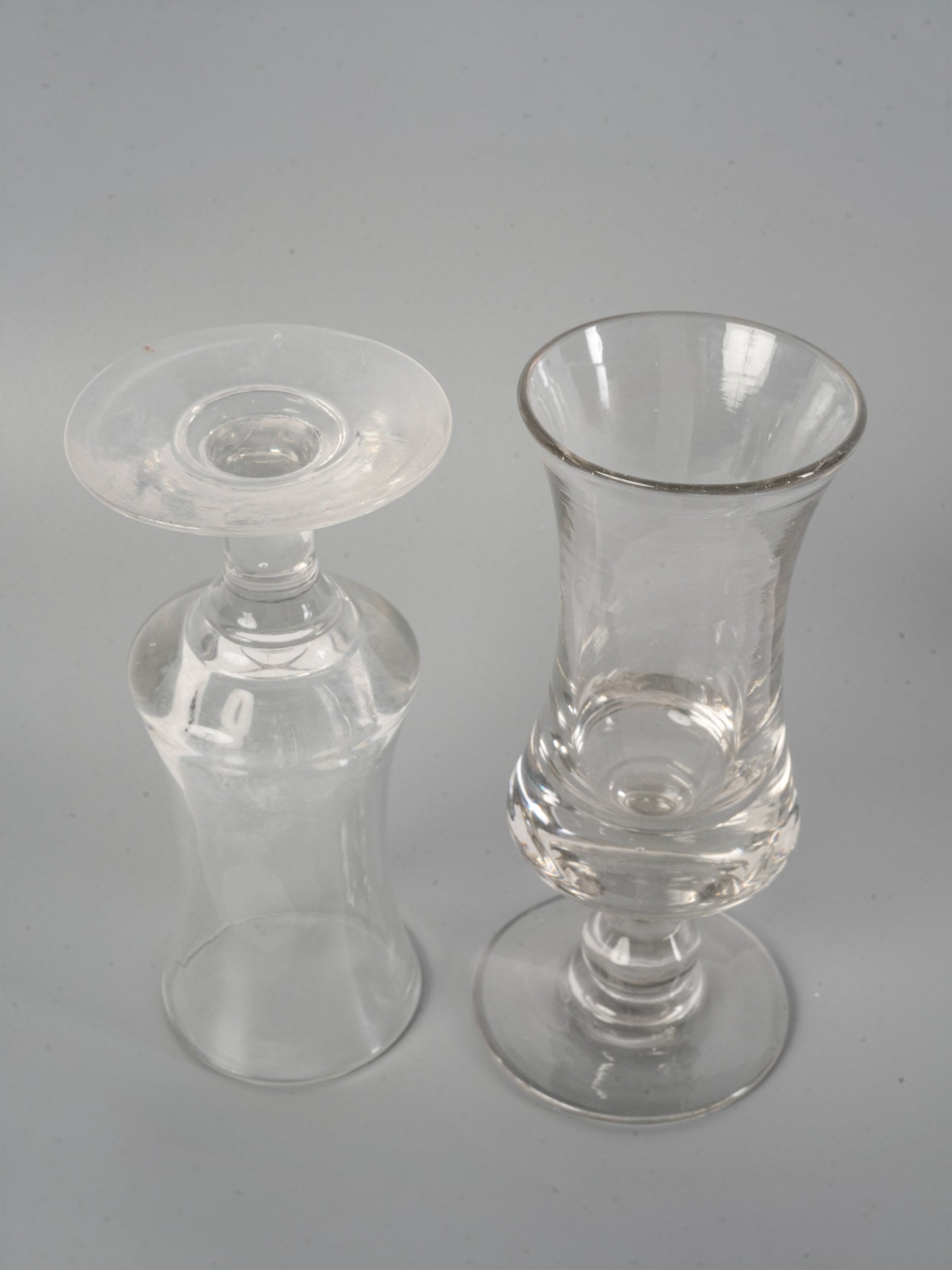 Near pair of French antique blown glass absinthe bistro glasses