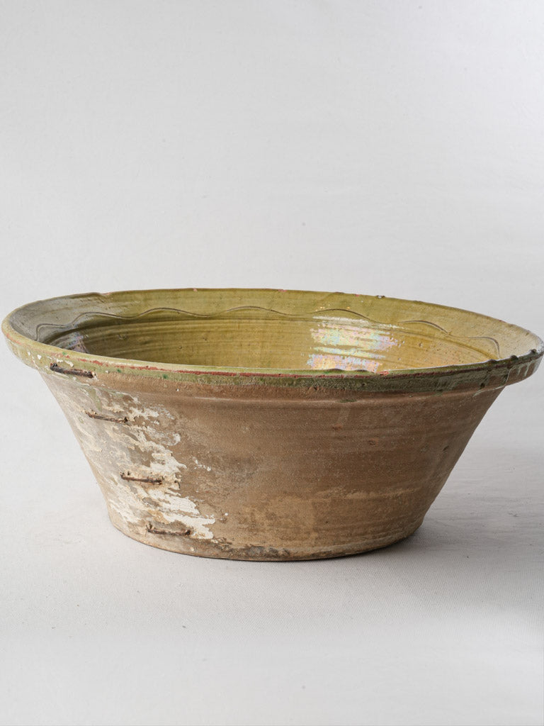 19th-Century Spanish Tian Bowl W/ Olive Green Glaze - 17¾"