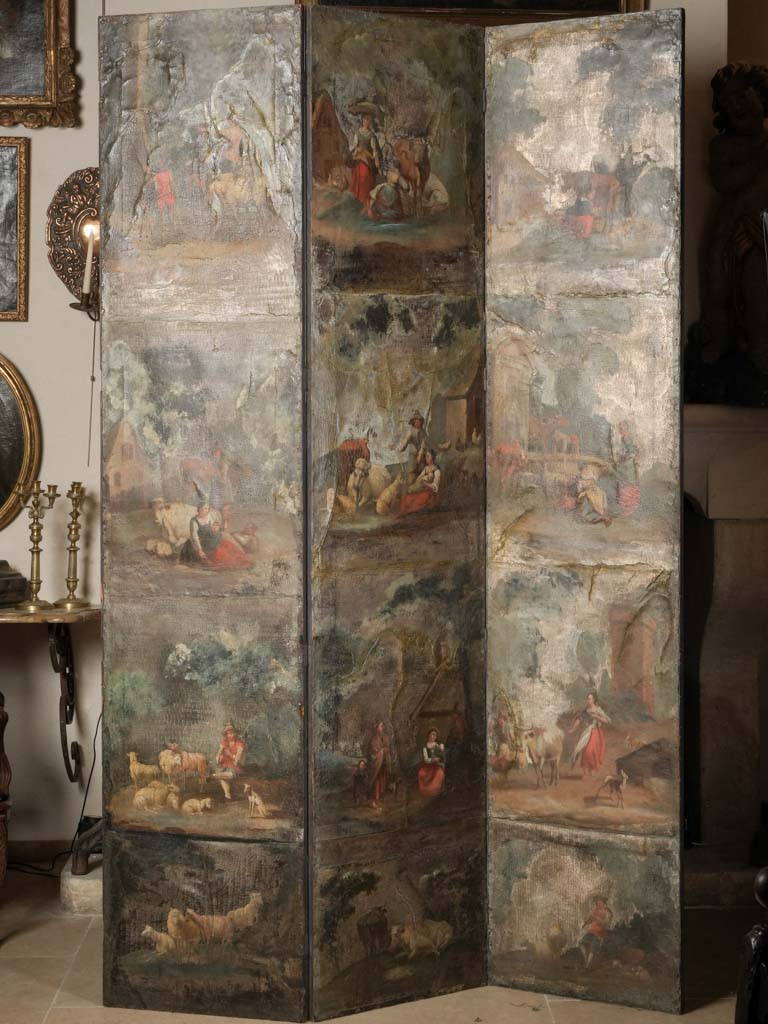 Rarely surviving painted leather room divider  