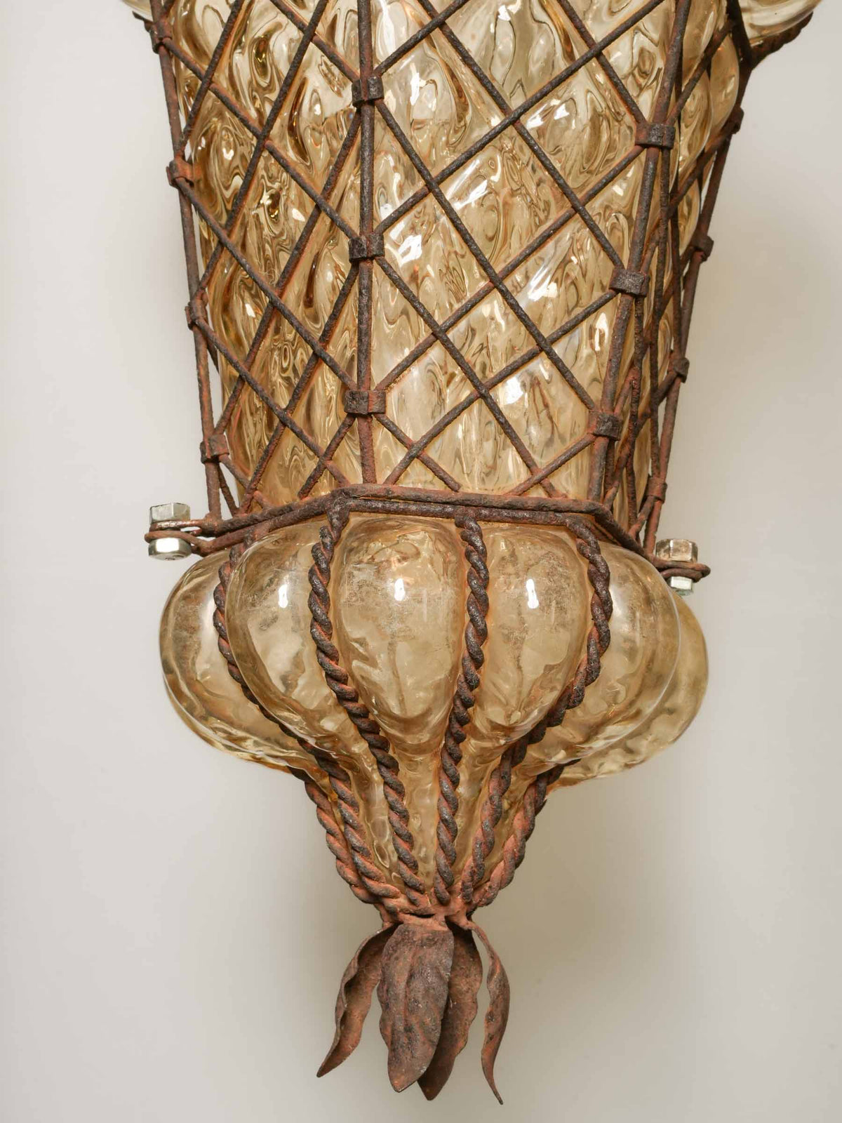 Murano Mouth-Blown Glass Lantern w/ Intricate Wire Cage - 19¼"