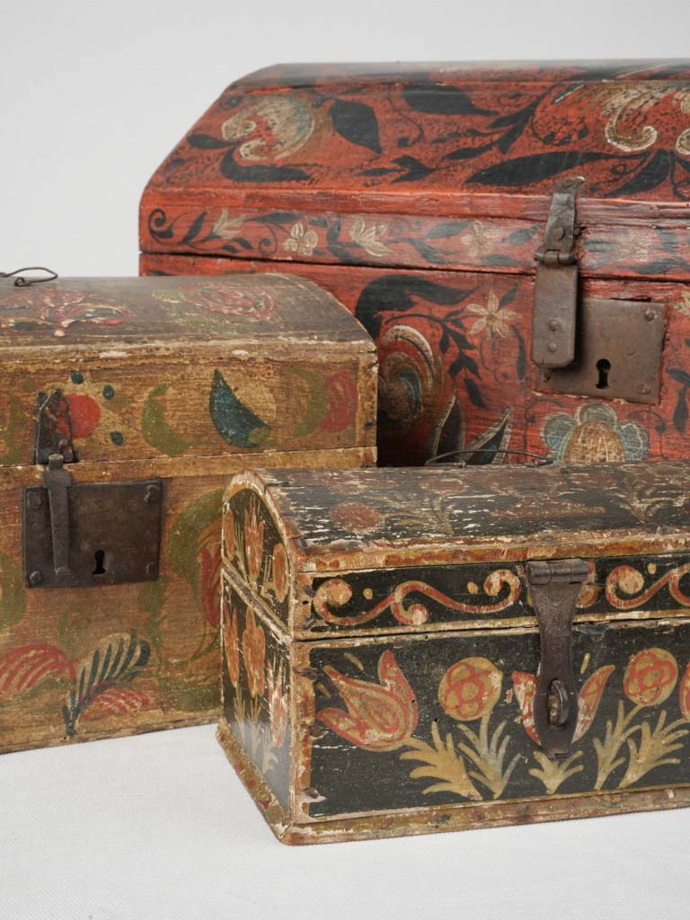Exquisite, timeworn, floral-decorated trousseau box