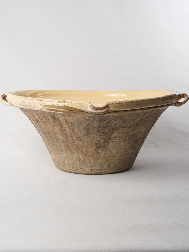 Large 19th-Century Provençal Tian Bowl W/ Handles - 22"
