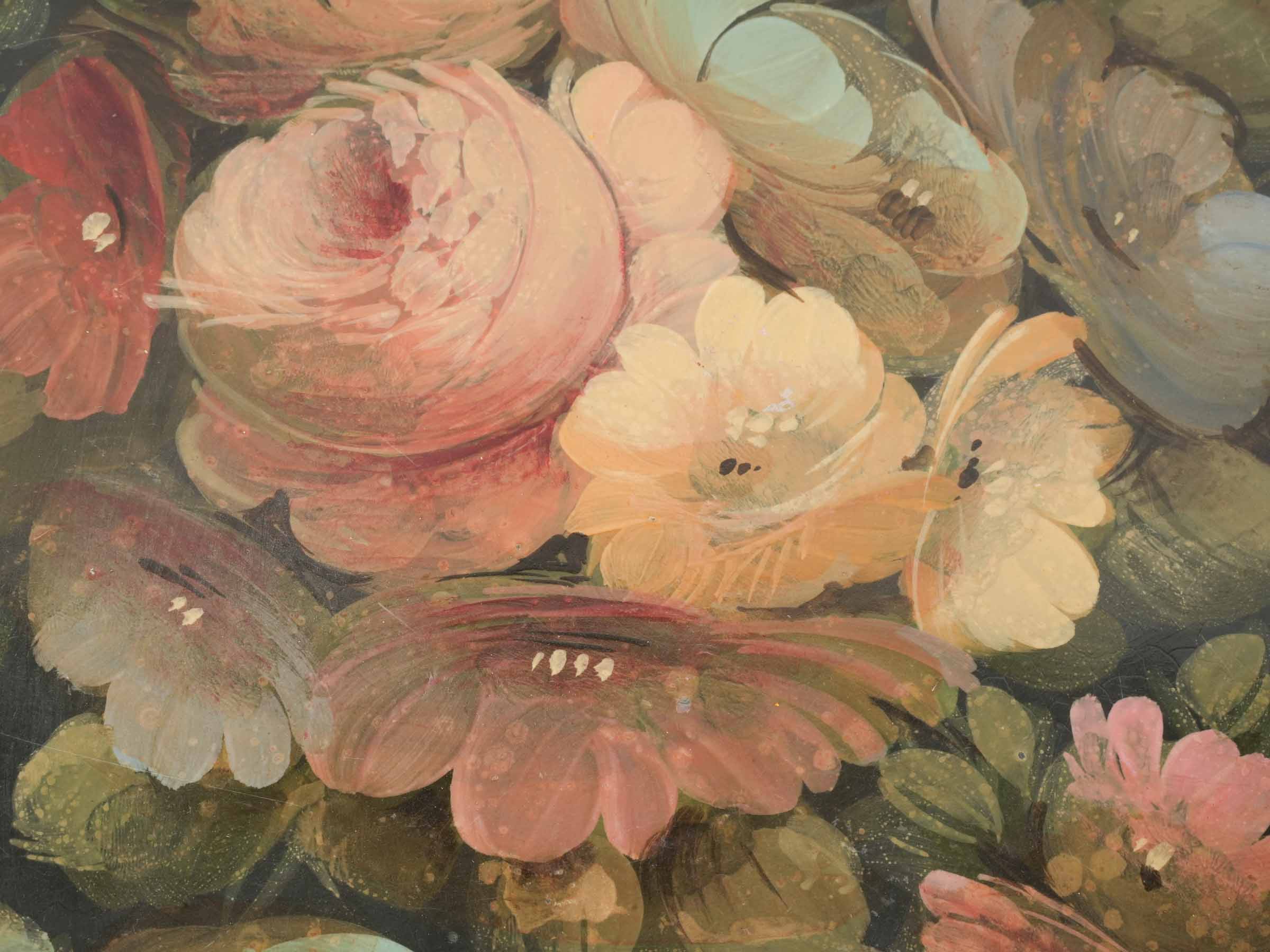 Handpainted French Napoléon III tôle tray w/ floral still life - 18" x 14¼"