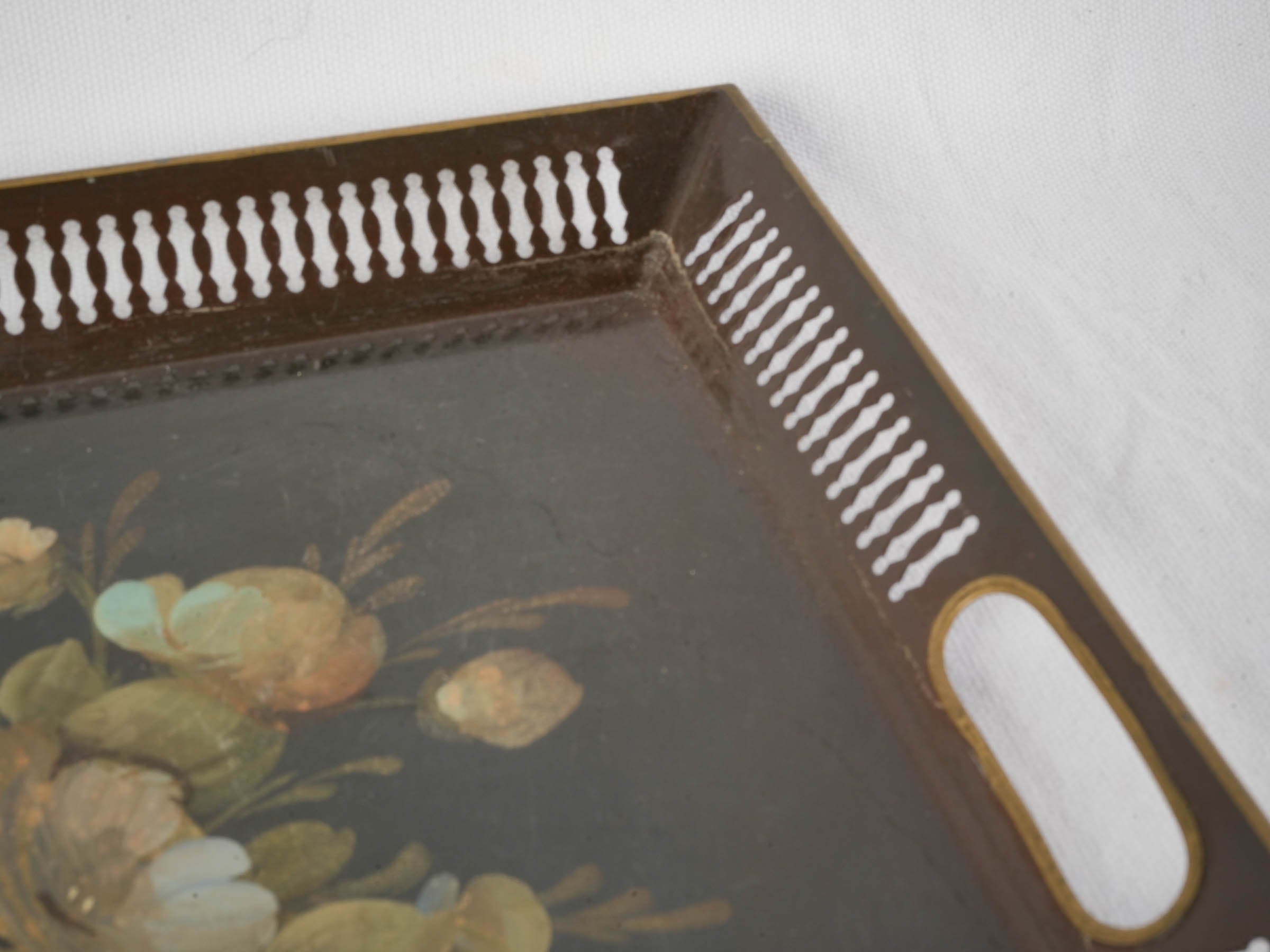 Handpainted French Napoléon III tôle tray w/ floral still life - 18" x 14¼"
