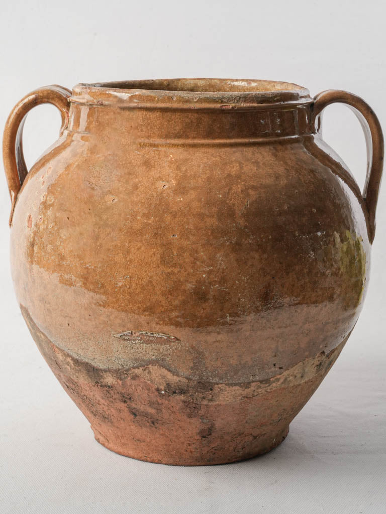 Large 19th-Century French Confit Pot From Cevennes W/ Sienna Glaze - 11"