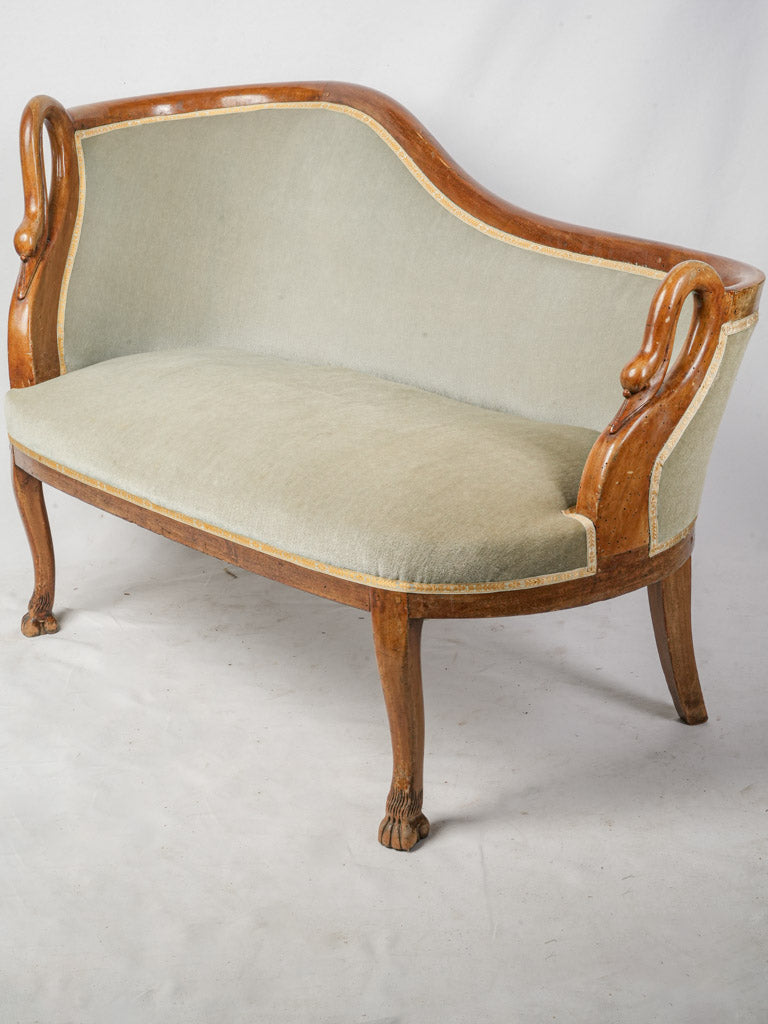 French Banquette Settee w/ Swan Neck Arms and Asymmetrical Back - 52"