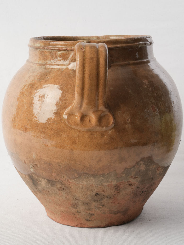 Large 19th-Century French Confit Pot From Cevennes W/ Sienna Glaze - 11"
