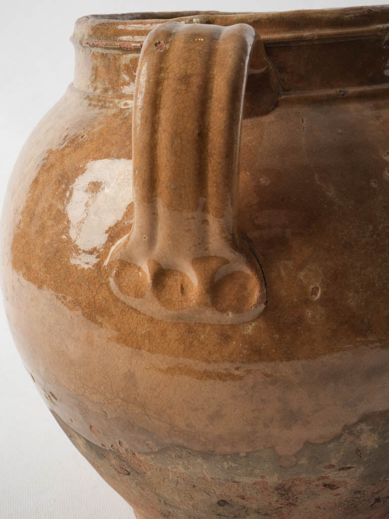 Large 19th-Century French Confit Pot From Cevennes W/ Sienna Glaze - 11"