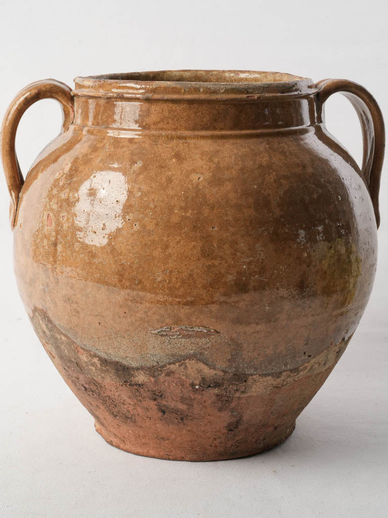 Large 19th-Century French Confit Pot From Cevennes W/ Sienna Glaze - 11"