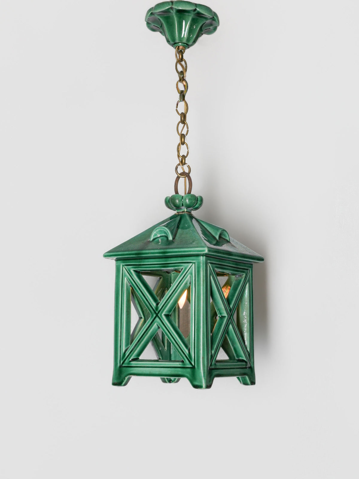 Vintage French Green-Glazed Ceramic Pendant Light - 22" x 6¼"