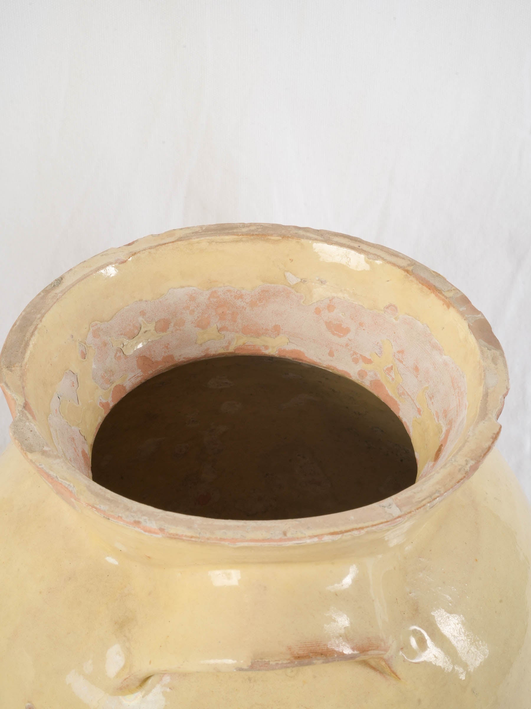 Rare pair of Large pale yellow glazed preserving crocks - 12½" x 11"
