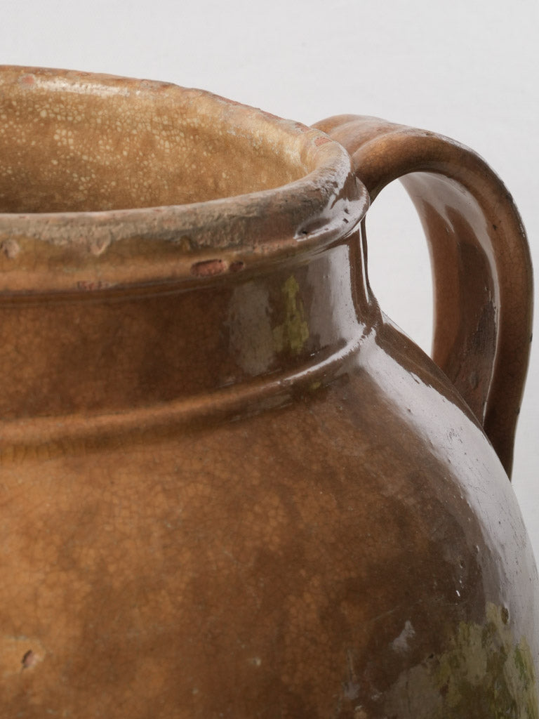 Large 19th-Century French Confit Pot From Cevennes W/ Sienna Glaze - 11"