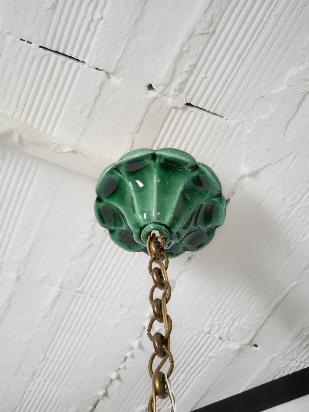 Vintage French Green-Glazed Ceramic Pendant Light - 22" x 6¼"