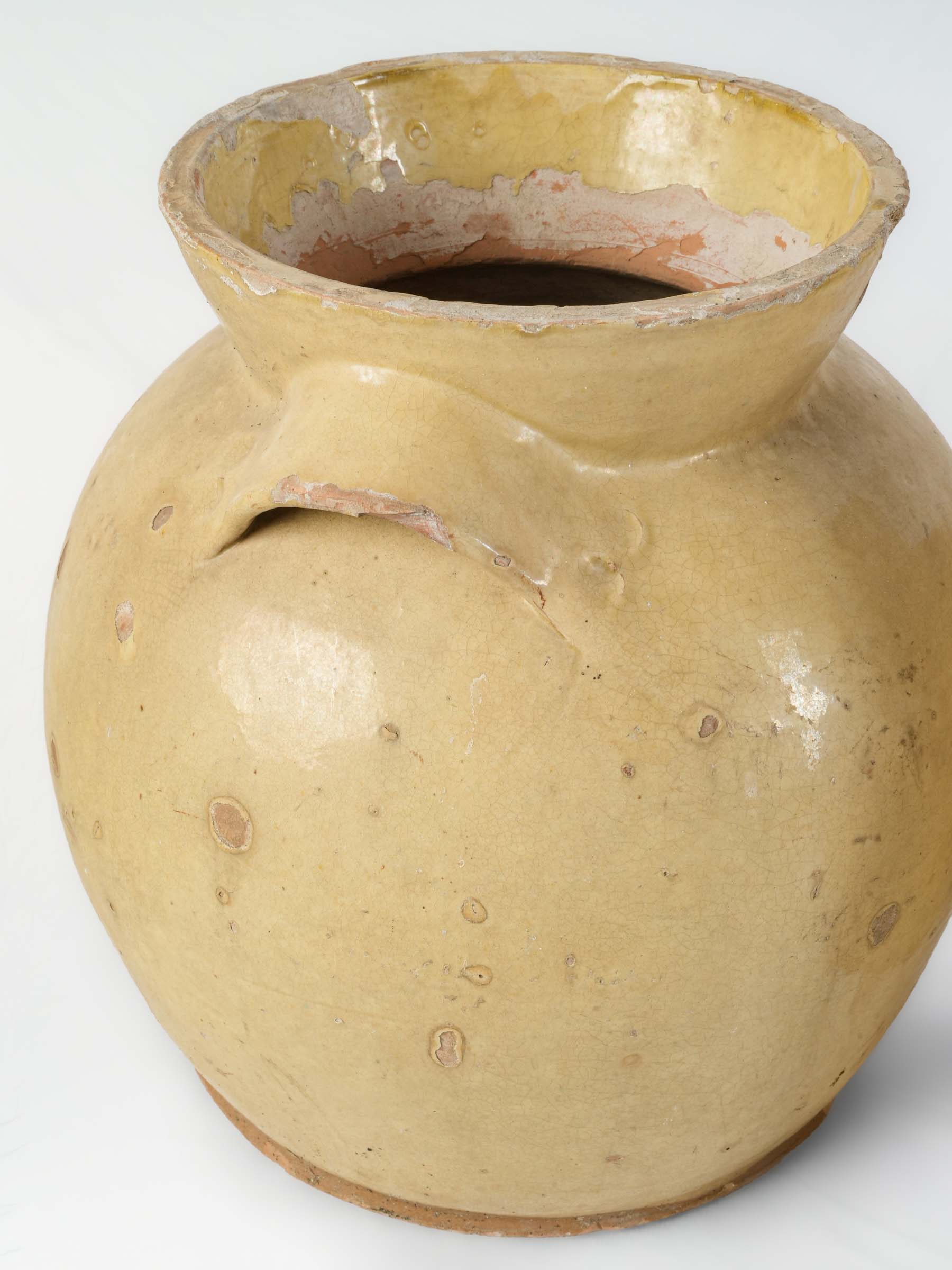 Rare pair of Large pale yellow glazed preserving crocks - 12½" x 11"