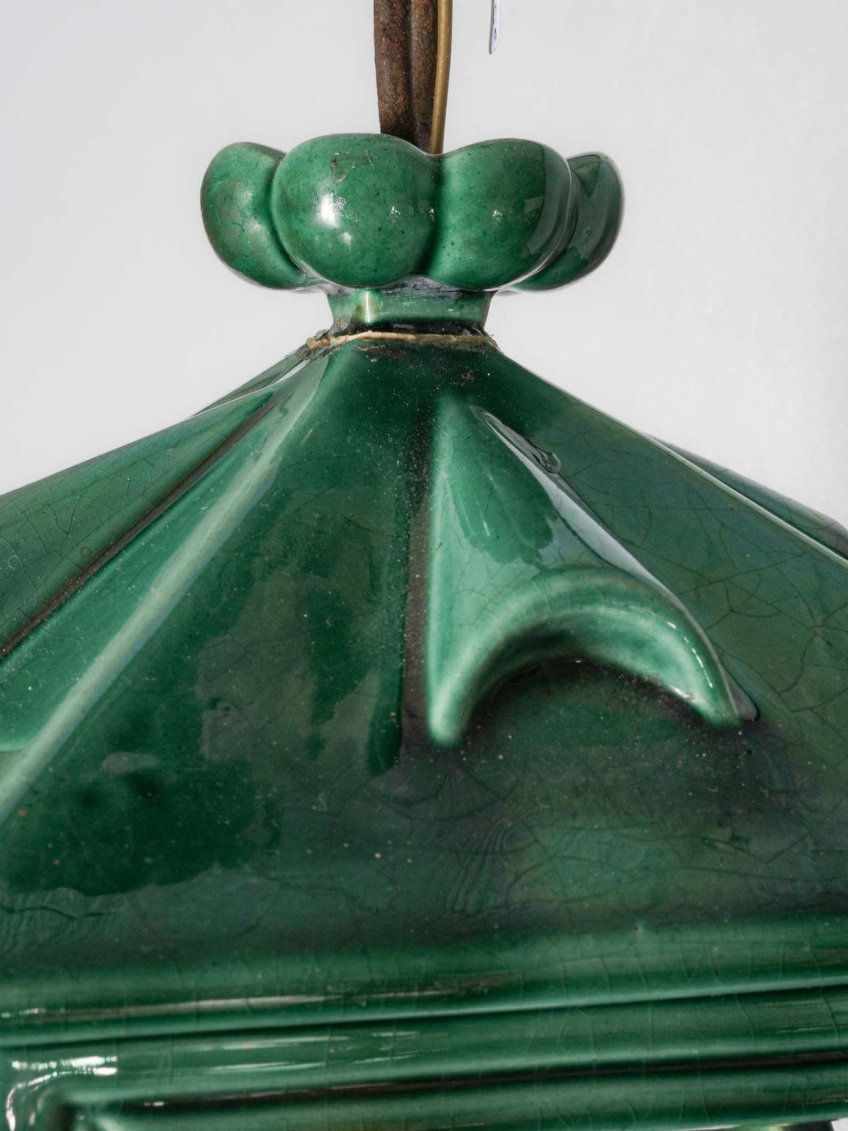 Vintage French Green-Glazed Ceramic Pendant Light - 22" x 6¼"