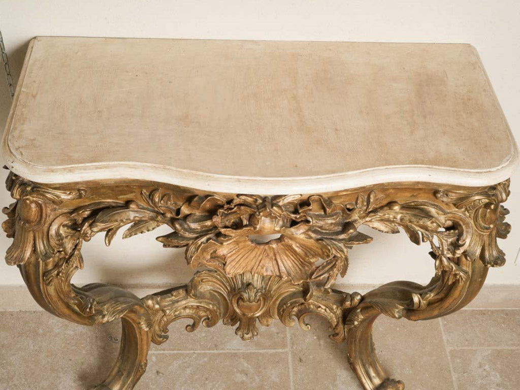 Asymmetrical carved console table